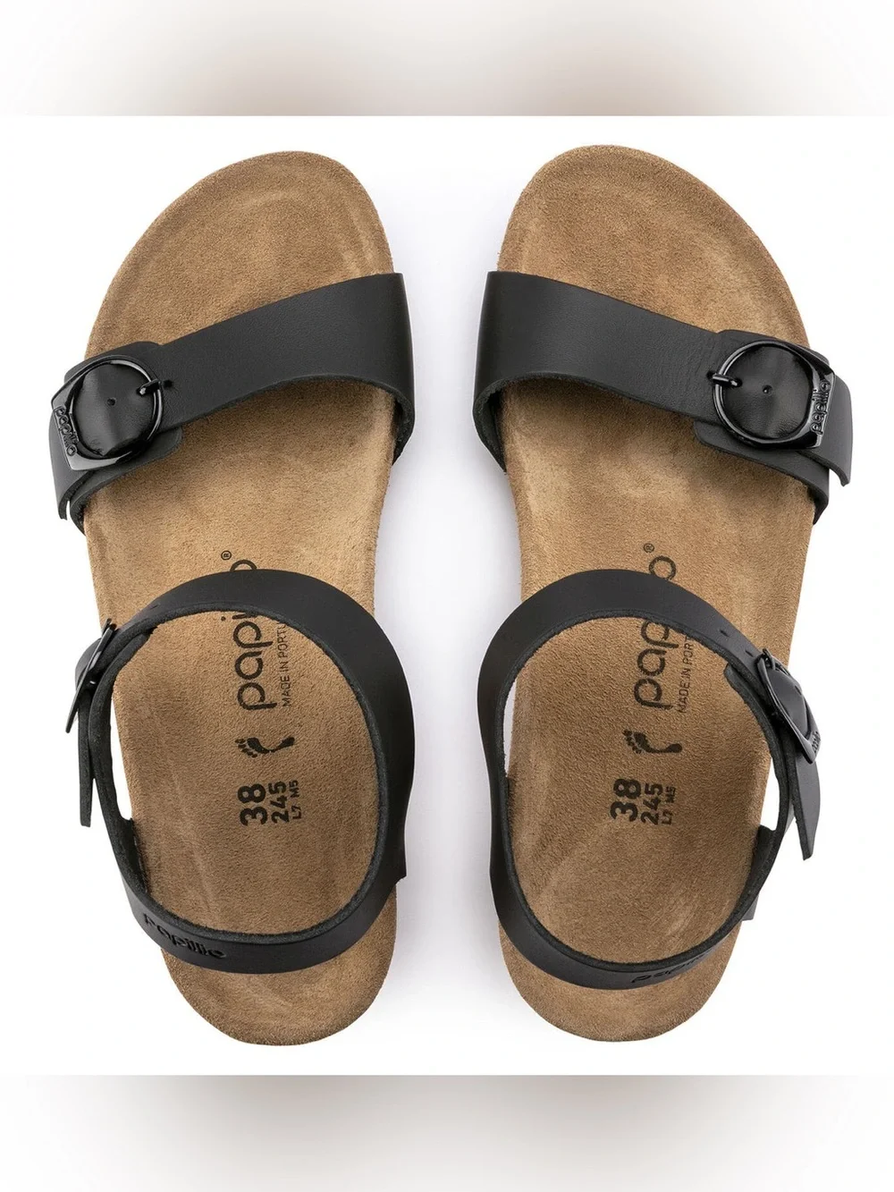 Birkenstock Papillio Soley Black Leather Wedge Sandals with Buckle Straps size 9